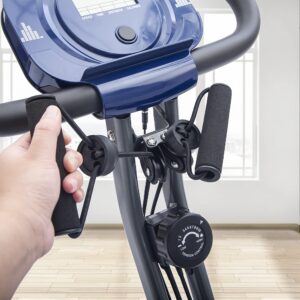 Merax 3 in 1 Adjustable Folding Exercise Bike Convertible Magnetic Upright Recumbent Bike with Arm Bands (Blue&Gray)