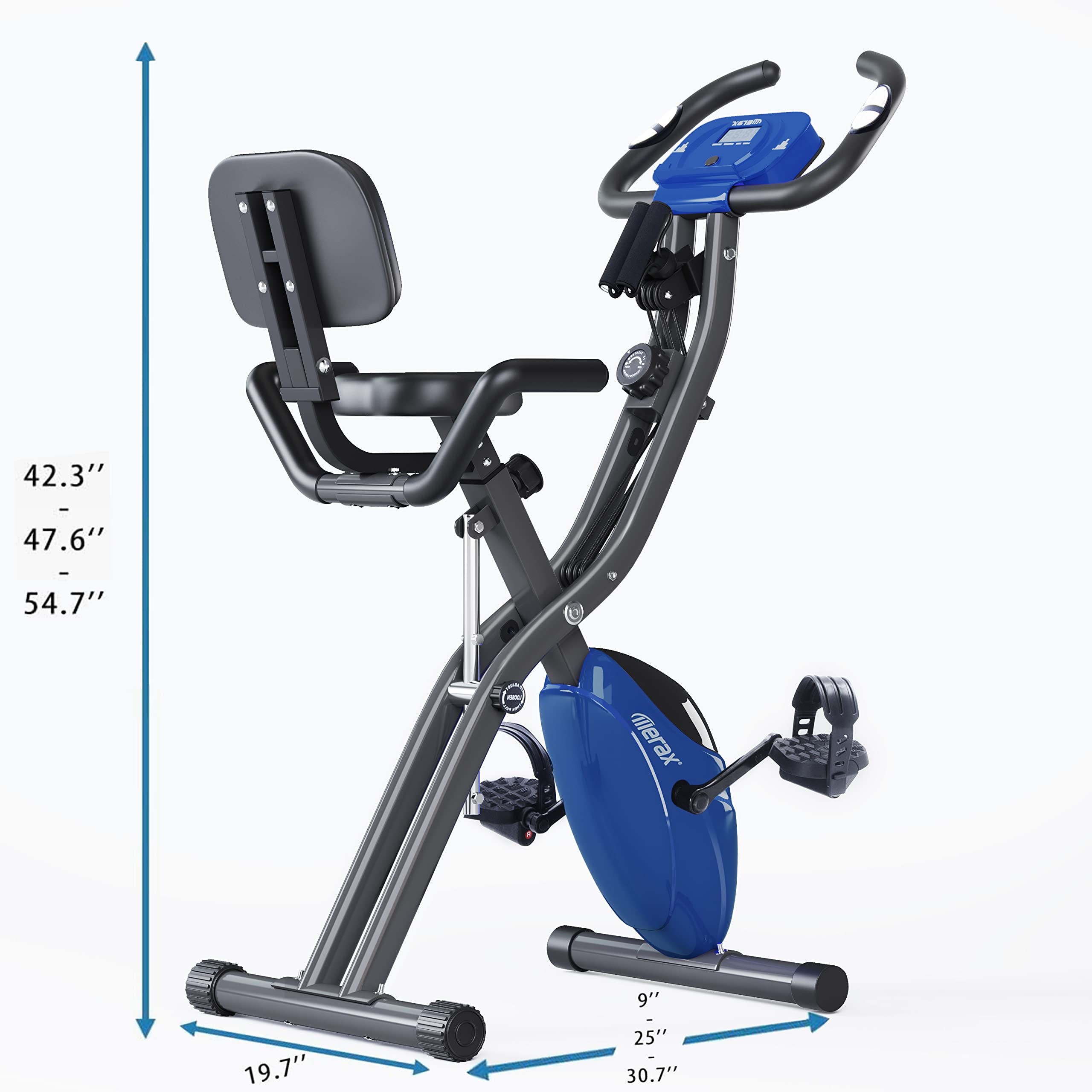 Merax 3 in 1 Adjustable Folding Exercise Bike Convertible Magnetic Upright Recumbent Bike with Arm Bands (Blue&Gray)