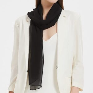 PANTONIGHT Long Chiffon Sheer Scarf For womens (065 plain black)