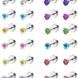 ORAZIO CZ Stud Earrings for Women Stainless Steel Cubic Zirconia Cute Heart Earrings Screwback