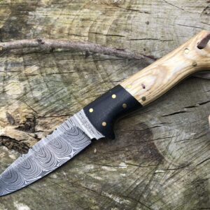 Perkin Damascus Steel Hunting Knife With Sheath Bushcraft Knife - SK1200