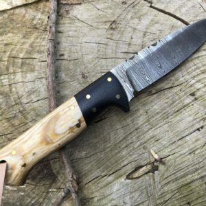 Perkin Damascus Steel Hunting Knife With Sheath Bushcraft Knife - SK1200