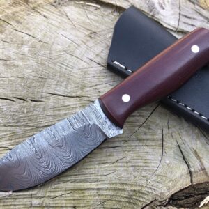 Perkin Damascus Steel Hunting Knife With Sheath Skinning & Bushcraft Knife - SK400