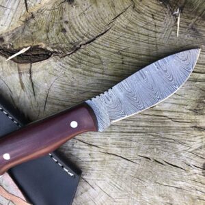 Perkin Damascus Steel Hunting Knife With Sheath Skinning & Bushcraft Knife - SK400