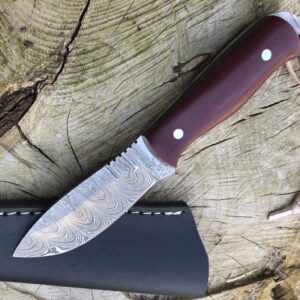 Perkin Damascus Steel Hunting Knife With Sheath Skinning & Bushcraft Knife - SK400