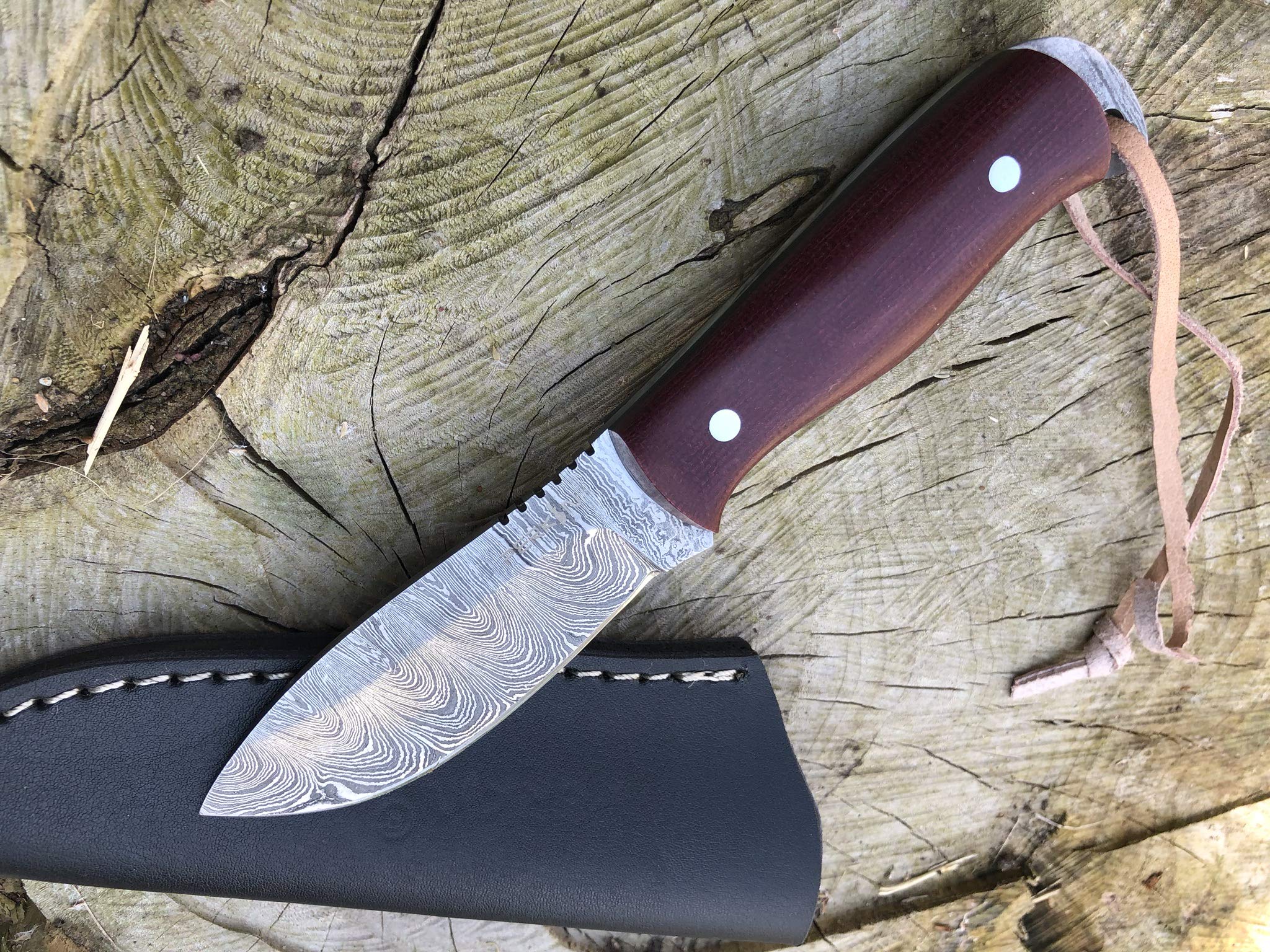 Perkin Damascus Steel Hunting Knife With Sheath Skinning & Bushcraft Knife - SK400