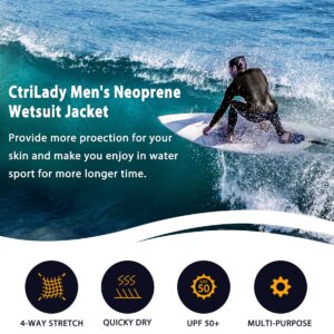 CtriLady Men's Best Neoprene Wetsuit Jacket Front Zipper Long Sleeves Workout Tank Top for Swimming Snorkeling Surfing (Black, 3XL)