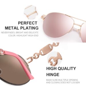 FENCHI Classic Aviator Sunglasses for Women Mirrored Lens Chain Arms Half Rim Metal Frame Sun Glasses UV 400 Protection 60mm