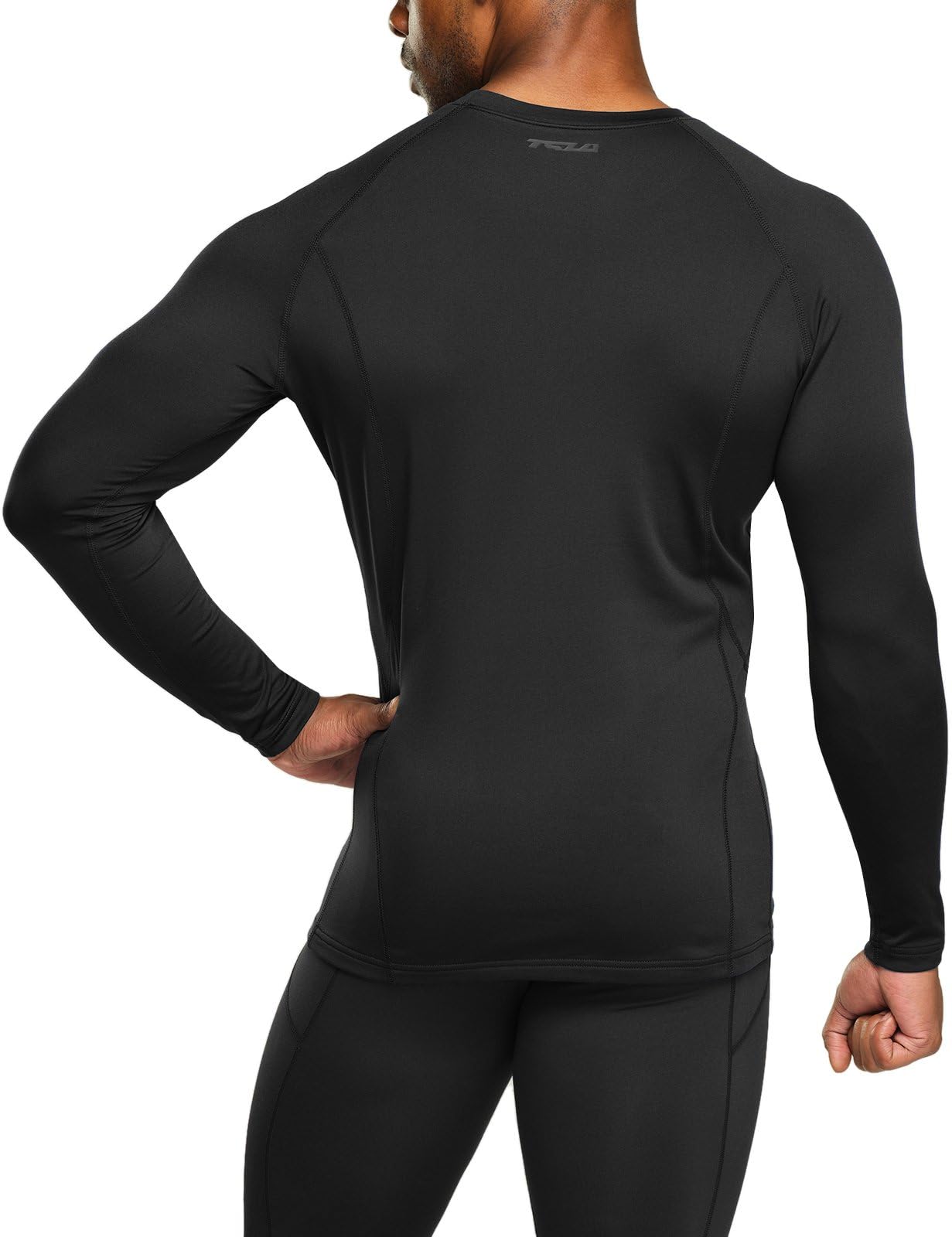 TSLA Men's Thermal Long Sleeve Compression Shirts, Athletic Base Layer Top, Winter Gear Running T-Shirt, Heatlock Round Neck Black, Medium