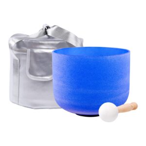 ENERGYSOUND Frosted G Note Throat Chakra Blue Color Quartz Crystal Singing Bowl 8 inch with Siliver Carrier Bag mallet & o-ring included