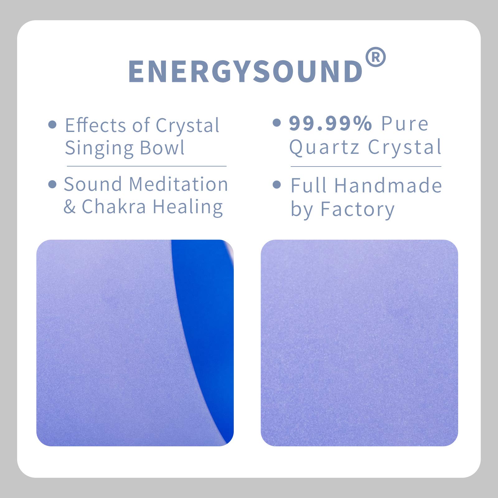 ENERGYSOUND Frosted G Note Throat Chakra Blue Color Quartz Crystal Singing Bowl 8 inch with Siliver Carrier Bag mallet & o-ring included