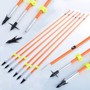 ameyxgs bowfishing arrow hunting solid fiberglas shaft with broadheads tip and safty slides for compound recurve bow (type 1, 6)