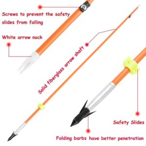 AMEYXGS Bowfishing Arrow Hunting Solid Fiberglas Shaft with Broadheads Tip and Safty Slides for Compound Recurve Bow (Type 1, 6)