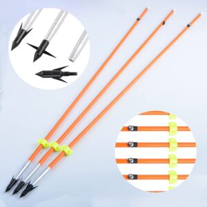 AMEYXGS Bowfishing Arrow Hunting Solid Fiberglas Shaft with Broadheads Tip and Safty Slides for Compound Recurve Bow (Type 1, 6)