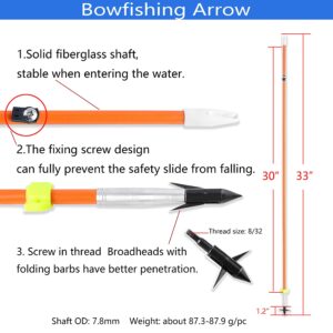 AMEYXGS Bowfishing Arrow Hunting Solid Fiberglas Shaft with Broadheads Tip and Safty Slides for Compound Recurve Bow (Type 1, 6)