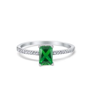 blue apple co. art deco radiant cut wedding engagement ring round simulated green emerald cubic zirconia 925 sterling silver size-7