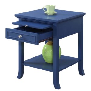 Convenience Concepts American Heritage Logan 1 Drawer End Table with Pull-Out Shelf, Cobalt Blue