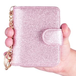 Beurlike Women's RFID Credit Card Holder Organizer Case Leather Security Wallet (Upgrade a (10 Accordion/Key Ring) - Glitter RoseGold)