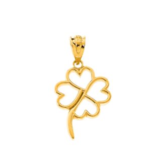 certified 10k yellow gold openwork irish four-leaf clover good luck charm pendant