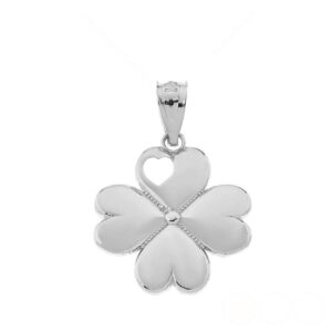 Elegant 925 Sterling Silver Irish Luck 4-Leaf Heart Clover Charm Pendant