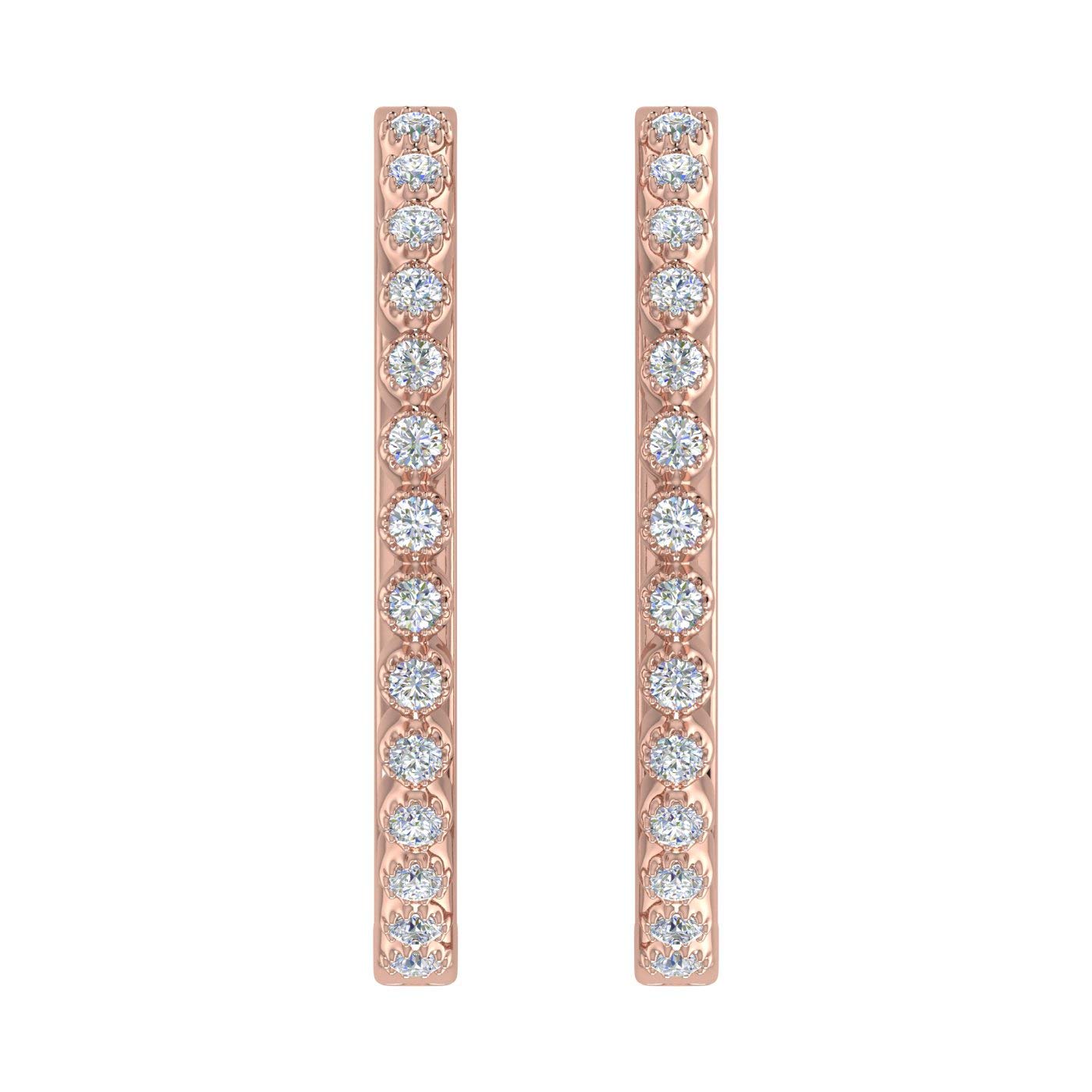 10K Rose Gold Bezel Set Diamond Hoop Earrings (I2-I3 Clarity, 1/4 Carat)