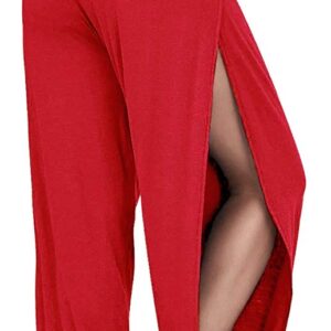 ARJOSA Women's Side Slit Harem Yoga Pants Split Wide Leg Lounge Beach Pants Pajama Bottoms (Large, Red)