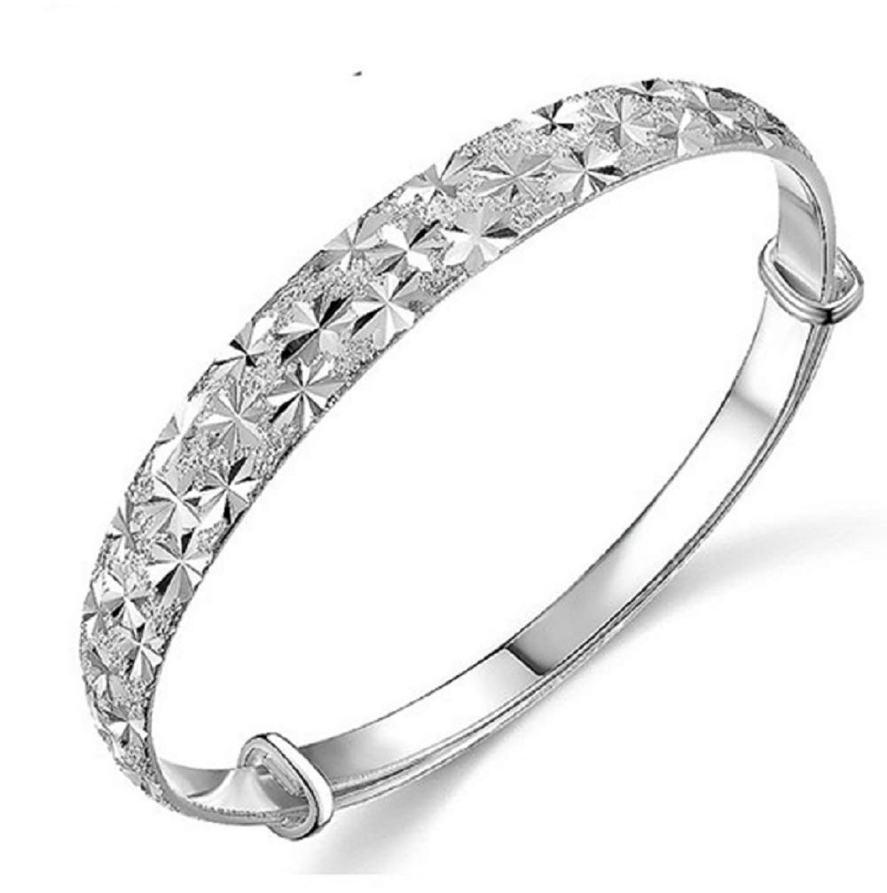 Wenbin Elegant Lady 925 Sterling Silver Engraved Bangle Scrub Bracelet Starry Bracelet Adjustable Bracelet Jewelry