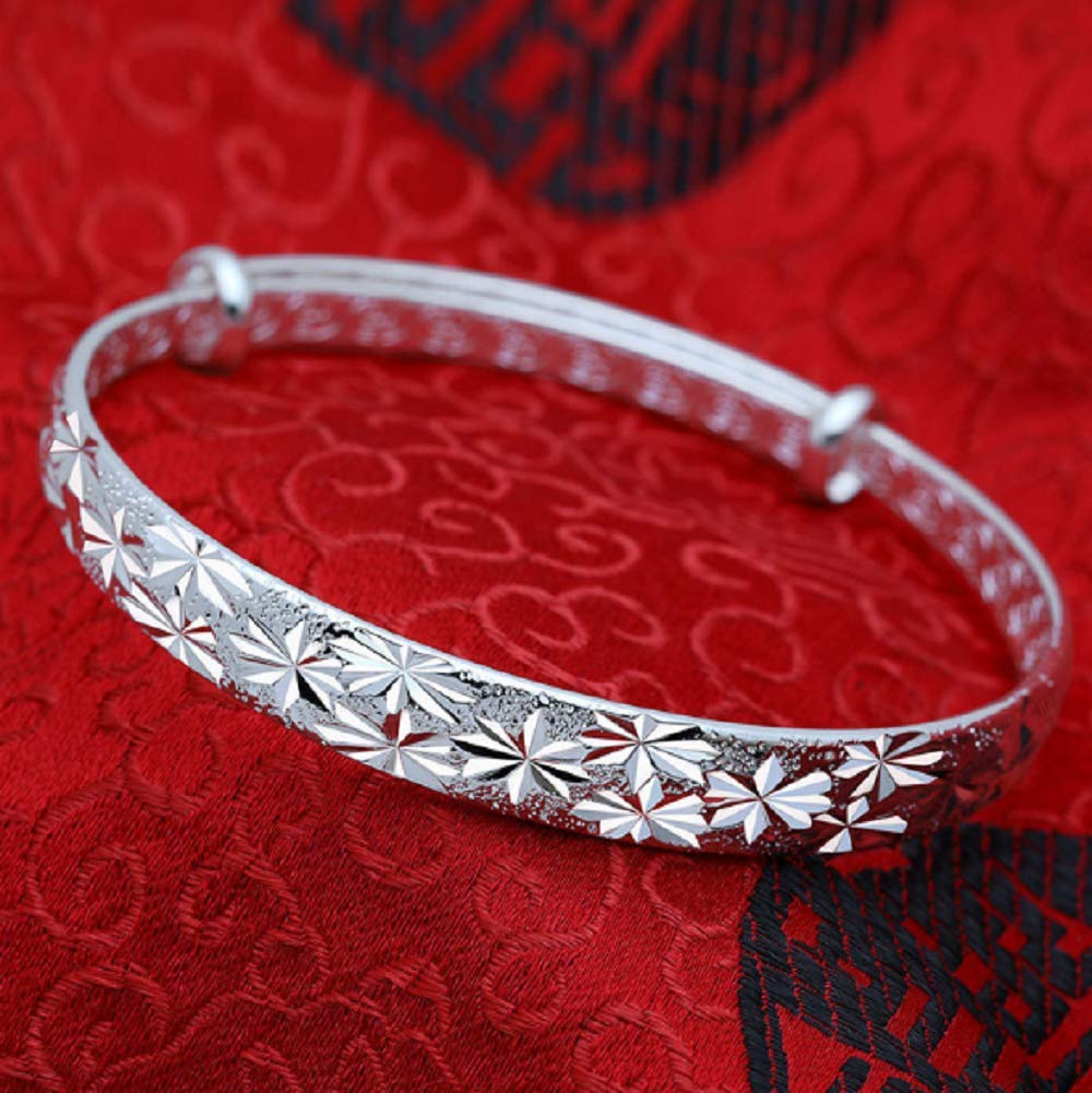 Wenbin Elegant Lady 925 Sterling Silver Engraved Bangle Scrub Bracelet Starry Bracelet Adjustable Bracelet Jewelry