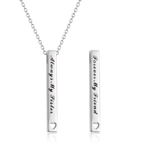 axeluna sister gifts from sister, sterling silver always my sister forever my friend bar pendant necklace jewelry, birthday gifts for sisters