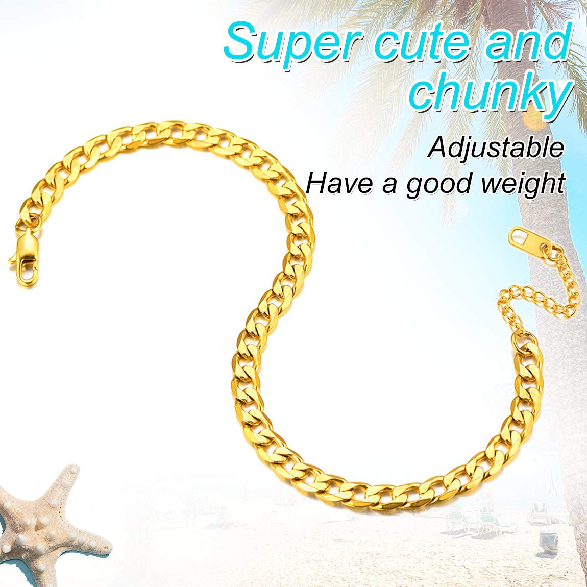 Ankle Bracelets for Women Anklet Gold Plated Mens Ankle Chain Summer Beach Foot Chain Cuban Link Anklets