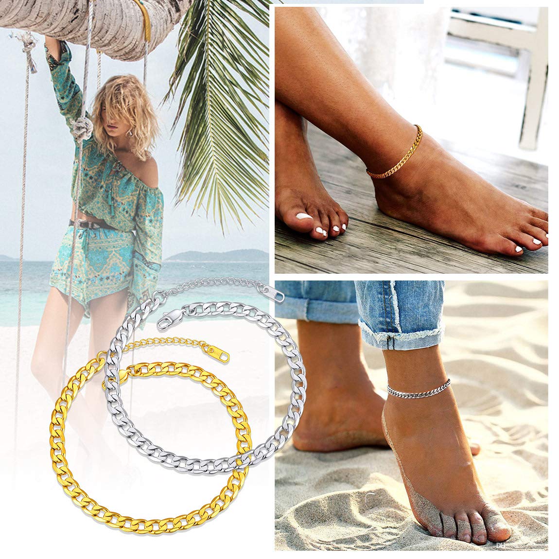 Ankle Bracelets for Women Anklet Gold Plated Mens Ankle Chain Summer Beach Foot Chain Cuban Link Anklets