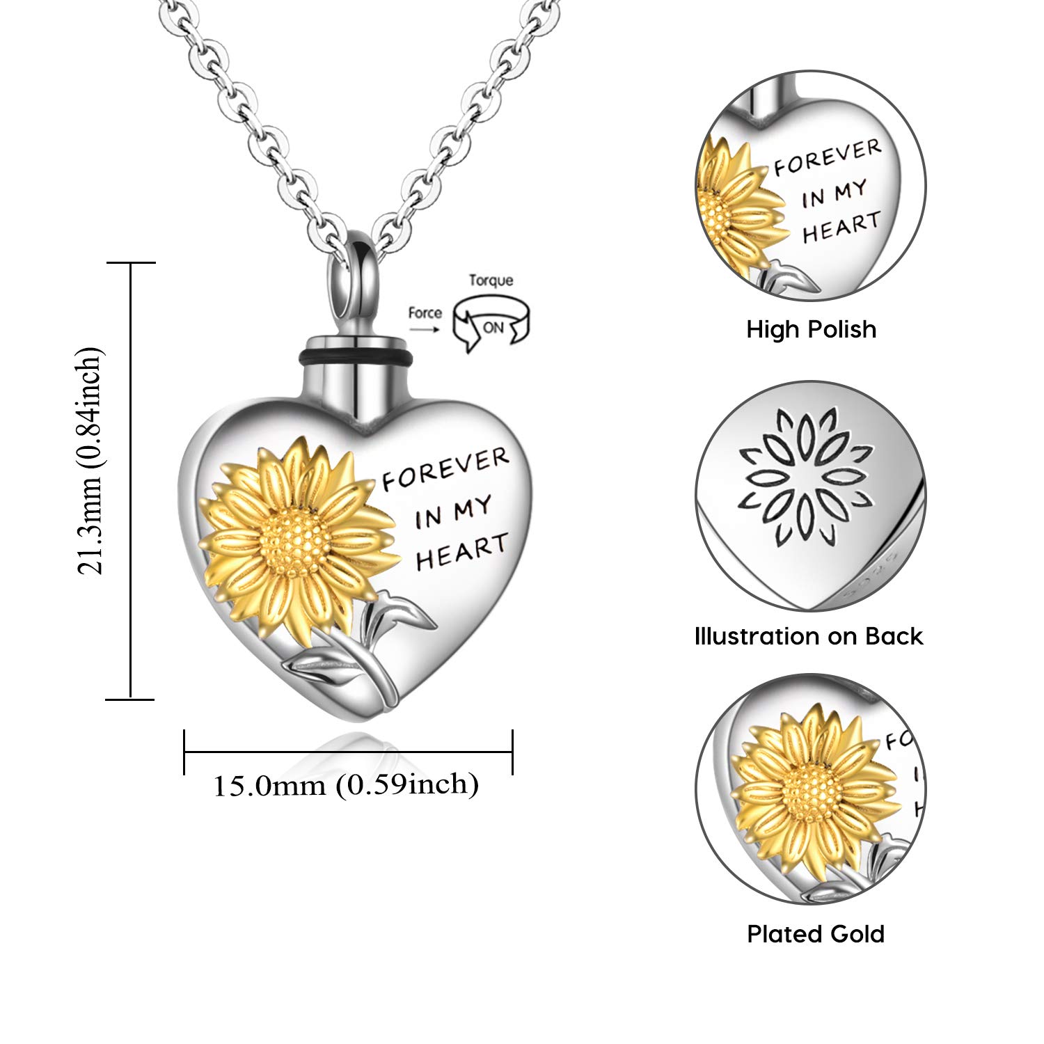 YFN Sterling Silver Sunflower Urn Necklaces for Ashes for Women Men, Sunflower Cremation Jewelry for Ashes Memory Necklace Gift, Easter Keepsake for Women