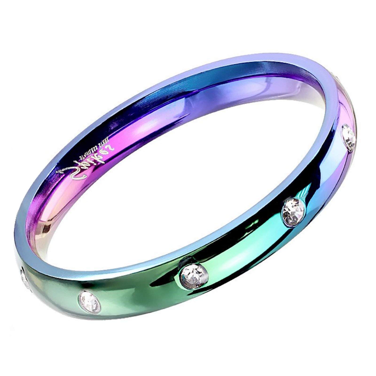 Fantasy Forge Jewelry Rainbow Eternity Anniversary Ring Womens Stainless Steel Cubic Zirconia Wedding Band Size 7