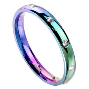 Fantasy Forge Jewelry Rainbow Eternity Anniversary Ring Womens Stainless Steel Cubic Zirconia Wedding Band Size 7