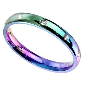 Fantasy Forge Jewelry Rainbow Eternity Anniversary Ring Womens Stainless Steel Cubic Zirconia Wedding Band Size 7