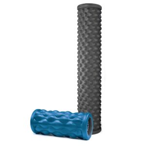 teeter massage foam roller bundle - textured for deep tissue muscle relief to boost recovery, flexibility, mobility - back pain relief, sports massage, myofascial release