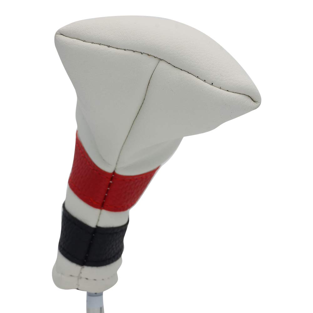 Majek Golf Retro Putter Blade Style (White with Black and Red Stripes) Headcover. Limited Edition Vintage Leather Style