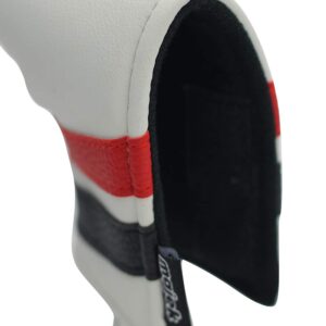 Majek Golf Retro Putter Blade Style (White with Black and Red Stripes) Headcover. Limited Edition Vintage Leather Style