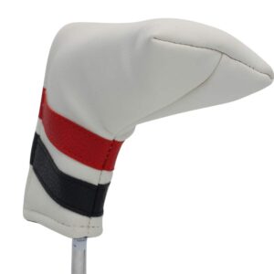 Majek Golf Retro Putter Blade Style (White with Black and Red Stripes) Headcover. Limited Edition Vintage Leather Style