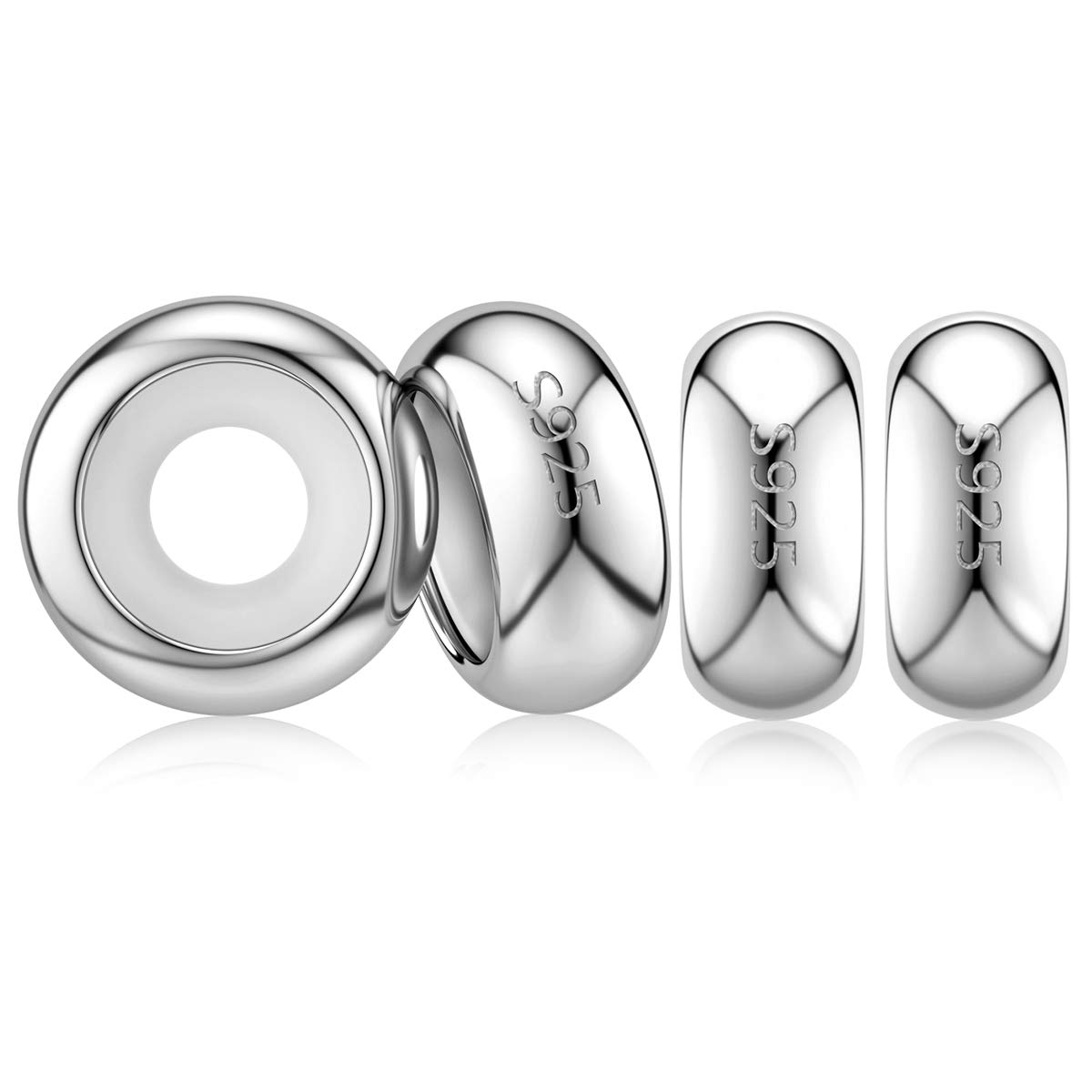 4pcs Sterling Silver Charm Stoppers Fit Pandora Charms Bracelet Bangle (Silver-4pcs)