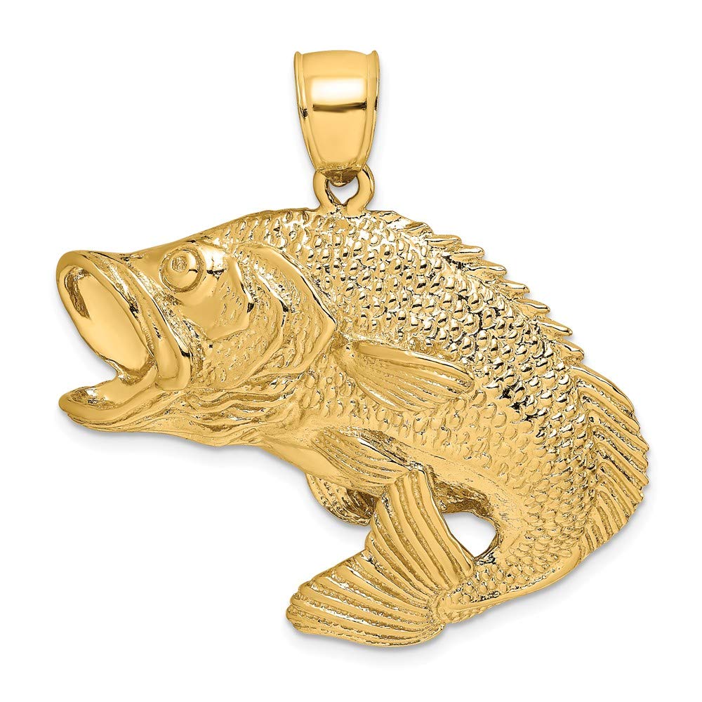 FB JEWELS 14K Yellow Gold Bass Fish Jumping 2D Pendant