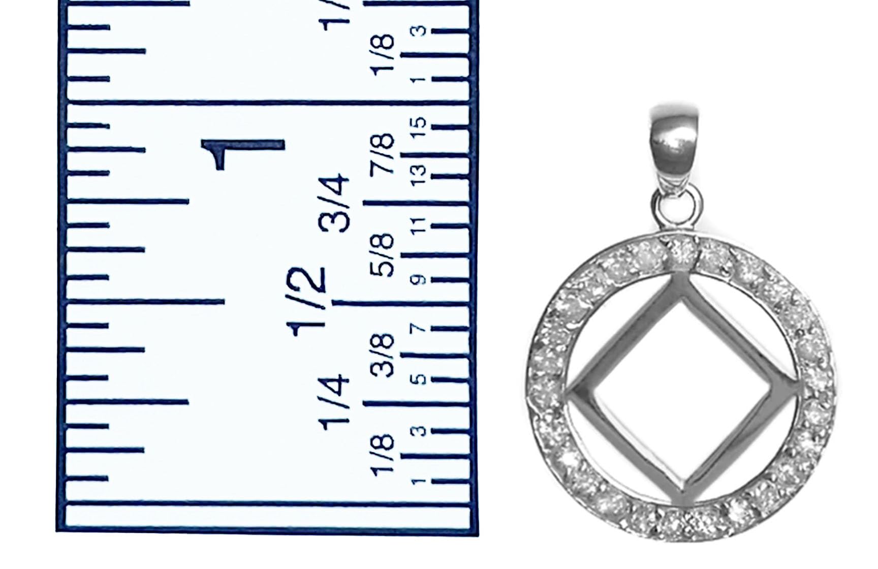 Narcotics Anonymous (NA) Symbol - Sterling Silver Pendant, NA Symbol in a Circle of 26 CZ's, Medium Size