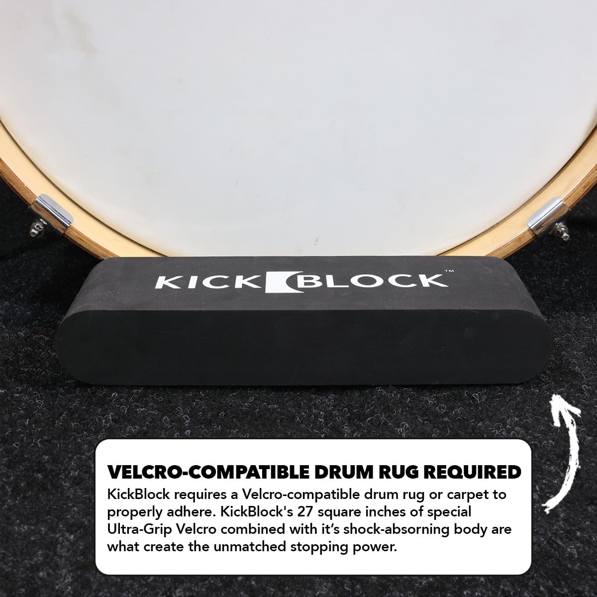 KickBlock - World’s Best Bass Drum Anchor System - Total Slide Prevention - Stops Bass Drum Creep & Slipping - Drum Set Accessory & Gift (Stage Black)