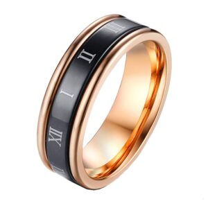 pauro women's stainless steel rose gold roman numerals rotatable worry ring for anxiety size 9