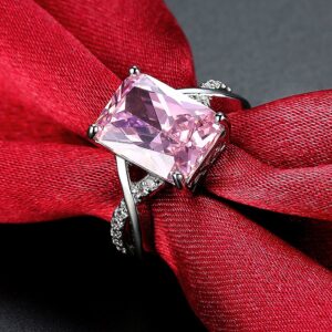 SUKKCCNO 18k White Gold Plated Crystal Rings Sterling Silver Pink 6 Carats Cushion Cut Super Light Pink CZ Cocktail Ring Engagement Wedding Ring (7)