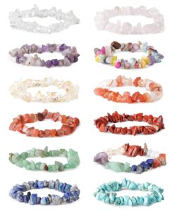 loyallook 8-12pcs natural gemstone chakra crystal healing chip gemstone stretch bracelets tumble polished align chakras/conquer fear/increase communication reiki