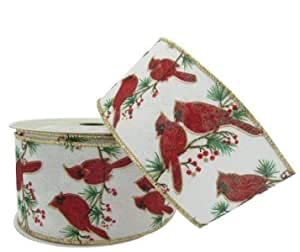 2.5" Faux Linen Wired Cardinal Ribbon by Celebrate It Christmas