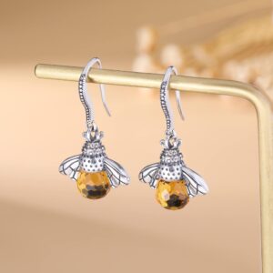 SLUYNZ 925 Sterling Silver Queen Bee Dangle Earrings for Women Mother's Day Gifts Crystal Bee Drop Earrings (A-Silver)