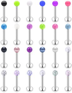 hoeudjo 24pcs 14g surgical steel lip rings labret studs piercing jewelry for women men tragus cartilage conch auricle helix earring stud medusa piercing 8mm bar length glow in the dark