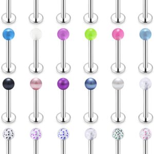 Hoeudjo 24PCS 14G Surgical Steel Lip Rings Labret Studs Piercing Jewelry for Women Men Tragus Cartilage Conch Auricle Helix Earring Stud Medusa Piercing 8mm Bar Length Glow in The Dark